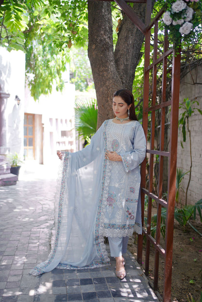 Sehr – Powder Blue Embroidered Lawn Three-Piece Suit