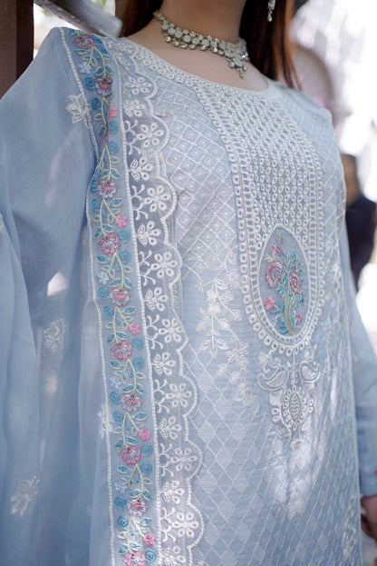 Sehr – Powder Blue Embroidered Lawn Three-Piece Suit