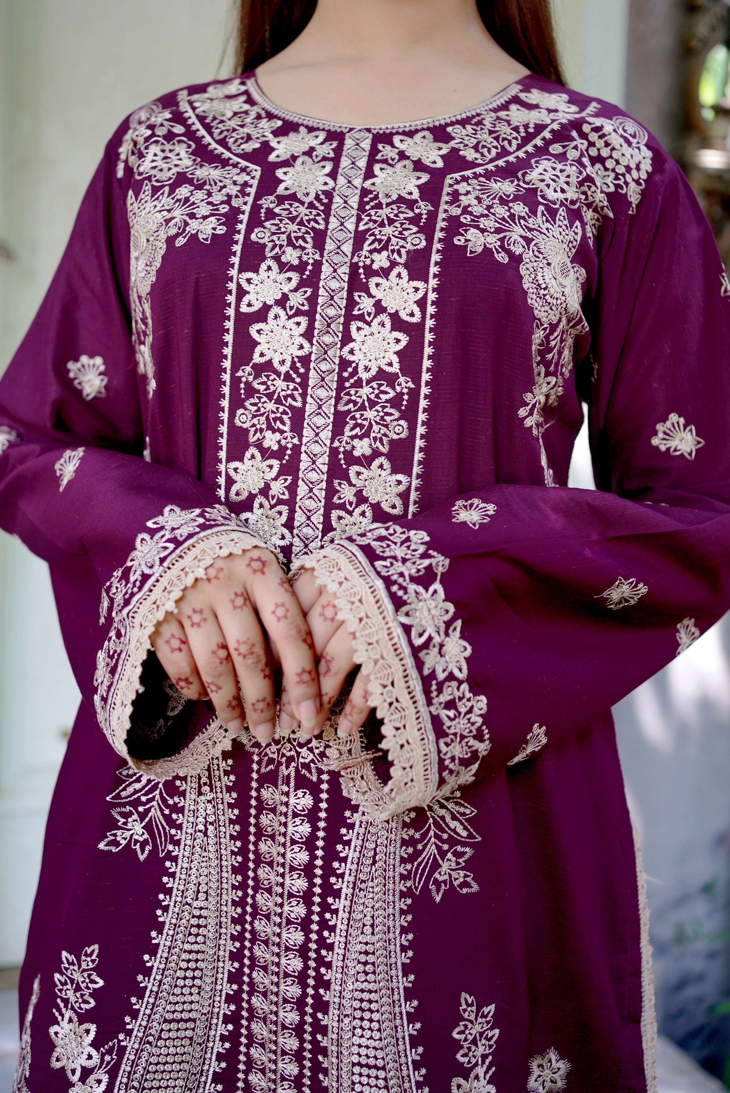 Shafaq – Plum Embroidered Lawn Three-Piece Suit