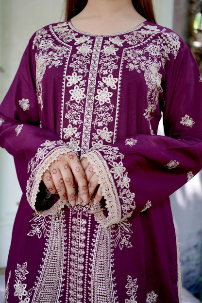 Shafaq – Plum Embroidered Lawn Three-Piece Suit