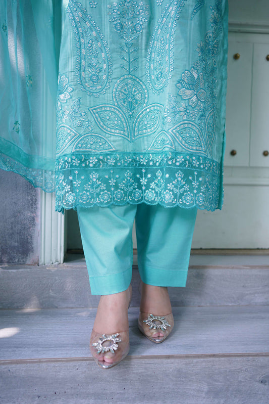 Firozah Turquoise Embroidered Lawn Three Piece Suit