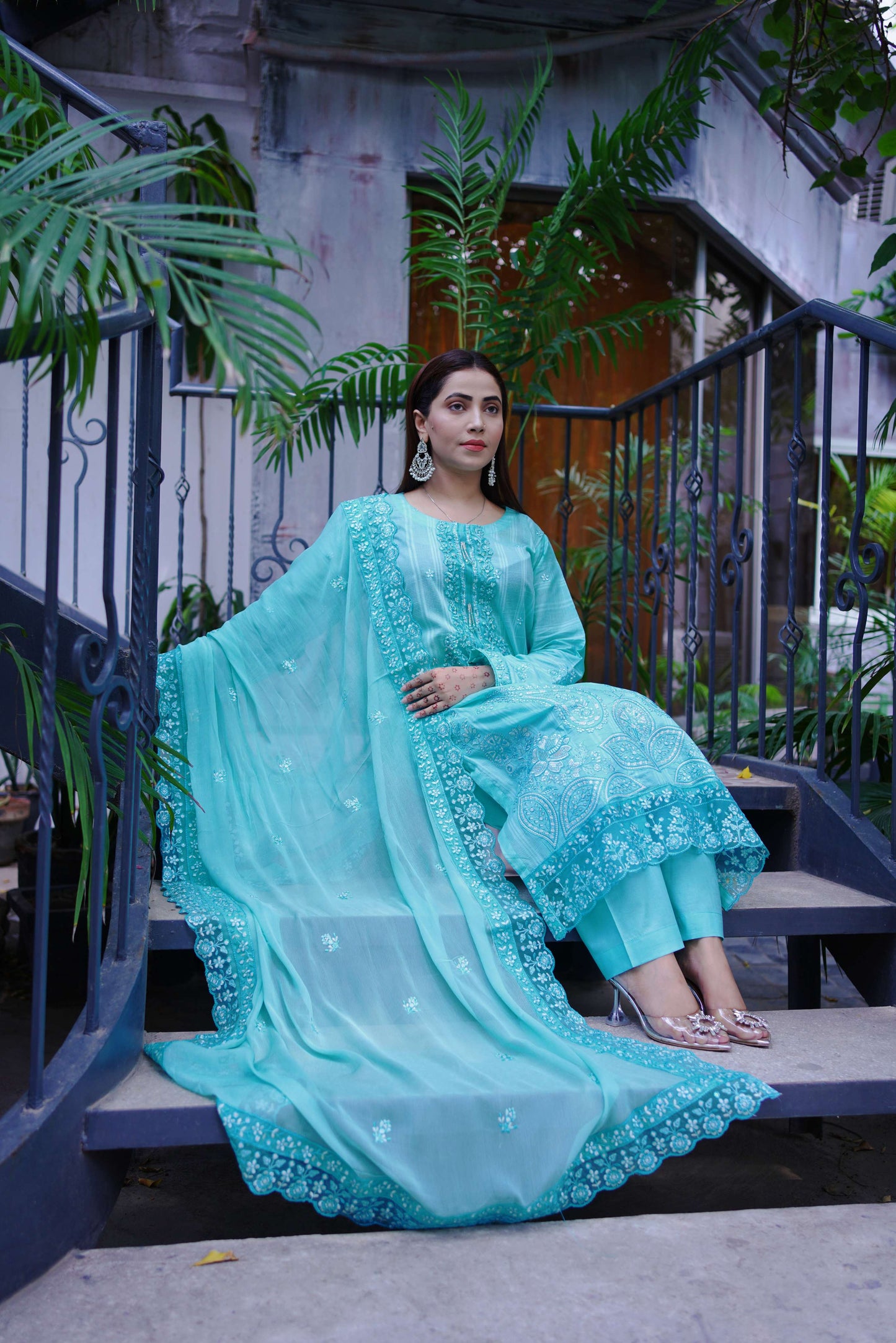 Firozah – Turquoise Embroidered Lawn Three-Piece Suit