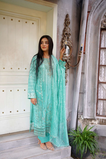 Saahil – Sea Green Embroidered Lawn Three-Piece Suit