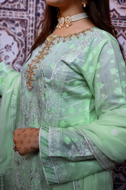Bahaar – Pista Green Embroidered Lawn Three-Piece Suit