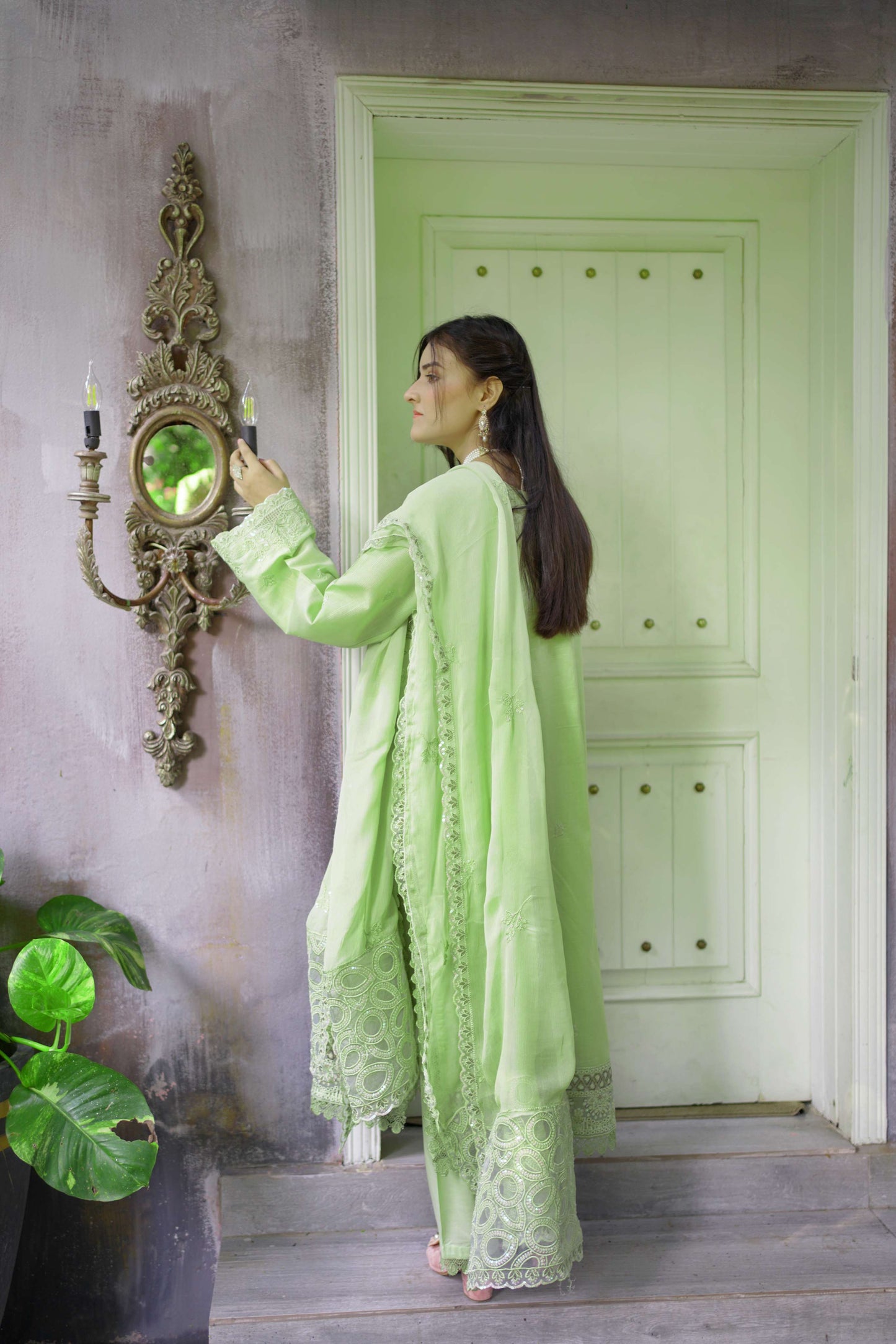 Nargis – Sage Green Embroidered Lawn Three-Piece Suit