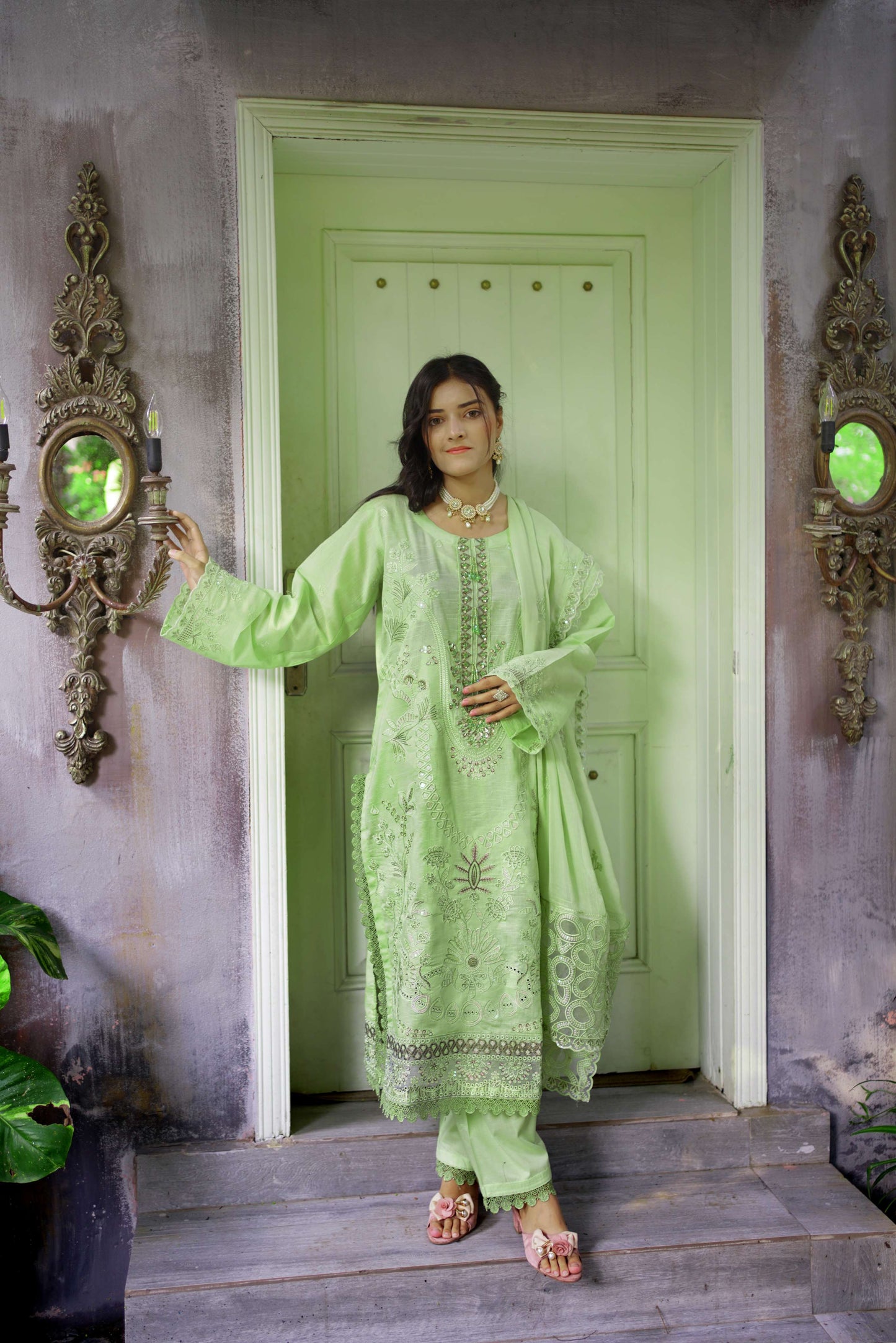Nargis – Sage Green Embroidered Lawn Three-Piece Suit