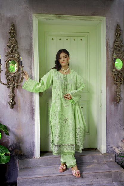 Nargis – Sage Green Embroidered Lawn Three-Piece Suit