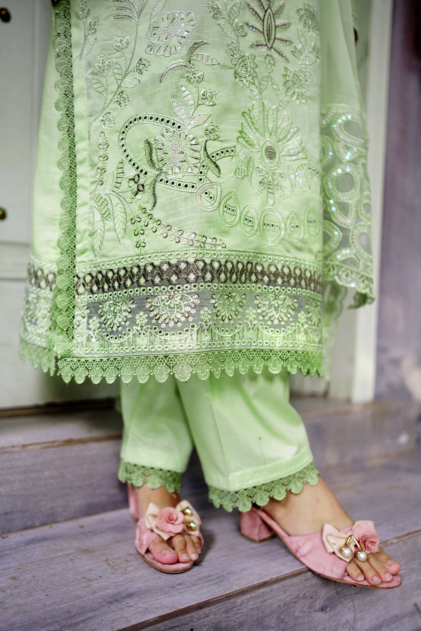 Nargis – Sage Green Embroidered Lawn Three-Piece Suit