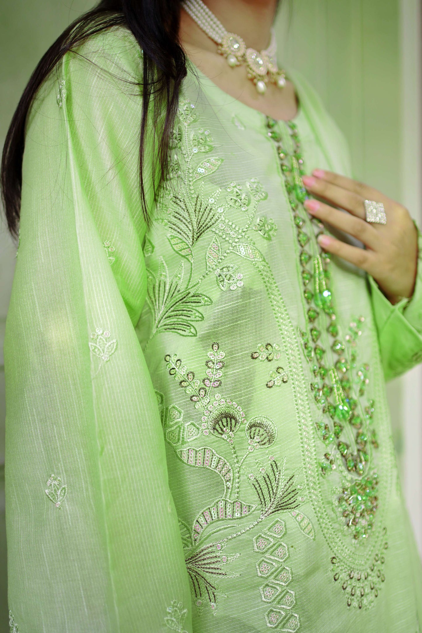 Nargis – Sage Green Embroidered Lawn Three-Piece Suit