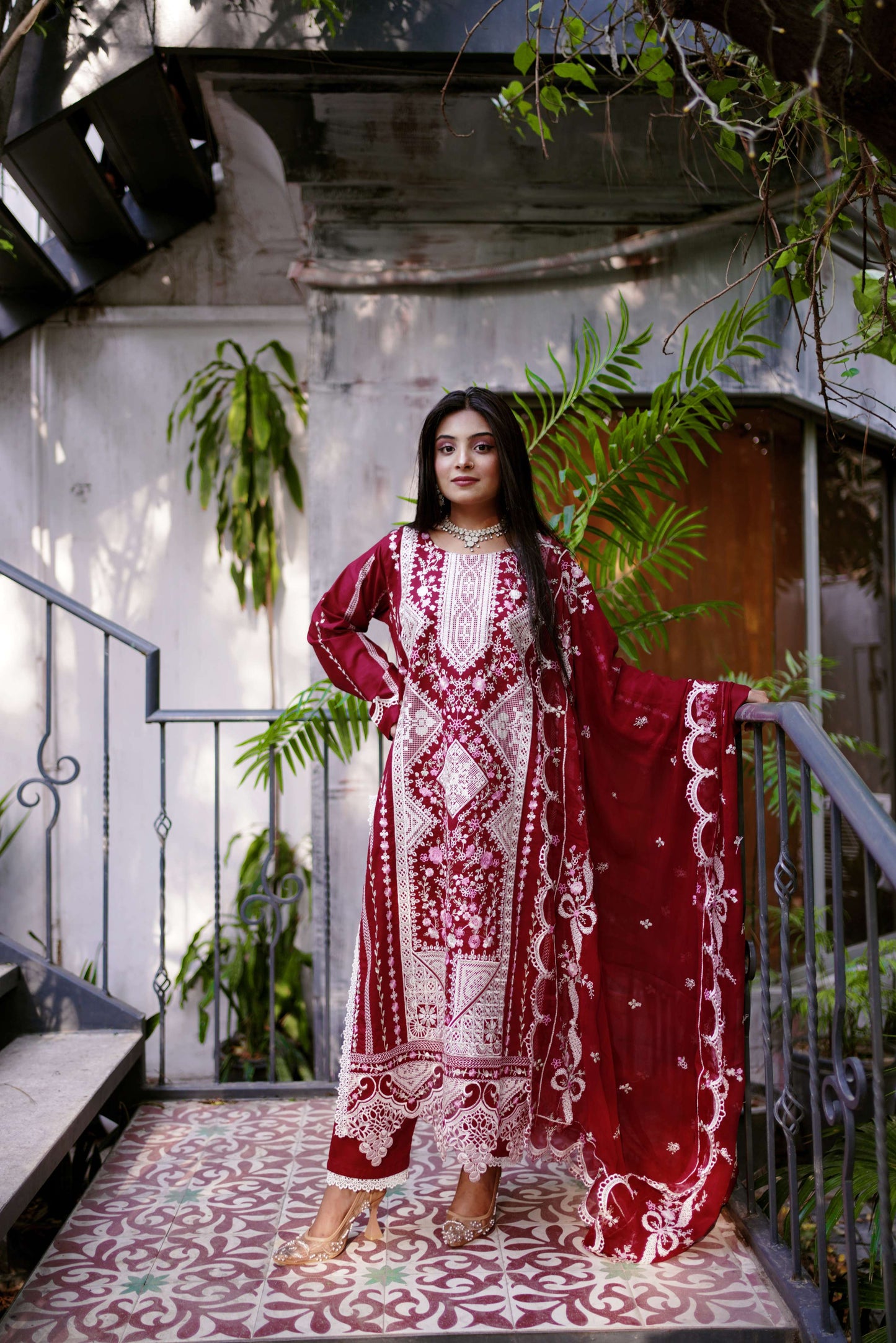 Laaleh – Red Embroidered Lawn Three-Piece Suit