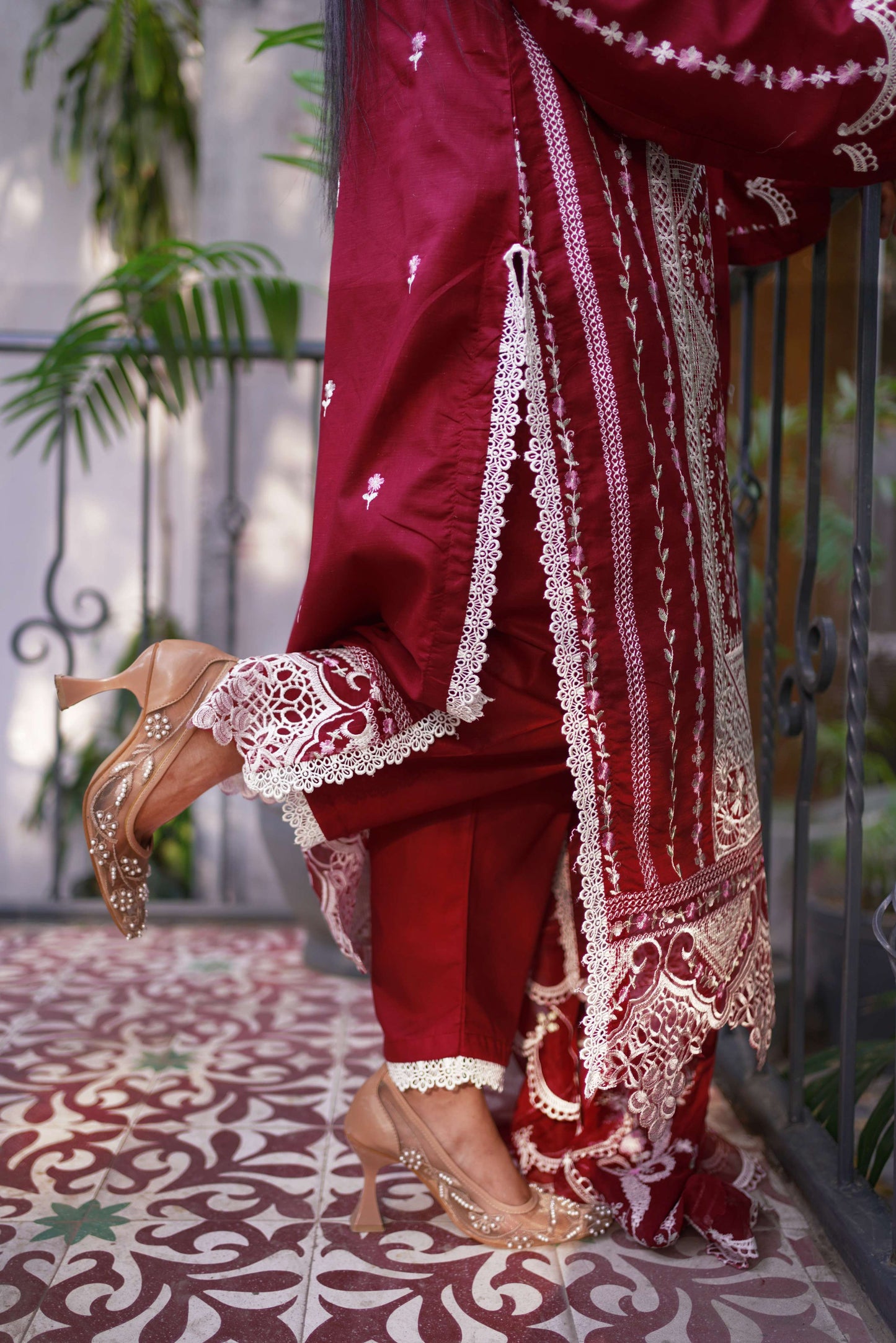 Laaleh – Red Embroidered Lawn Three-Piece Suit
