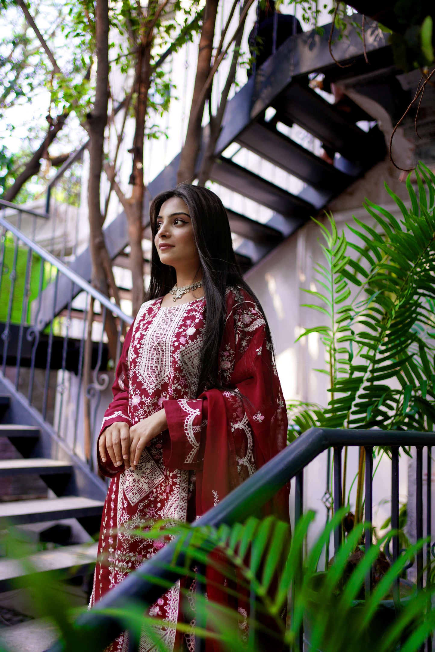Laaleh – Red Embroidered Lawn Three-Piece Suit