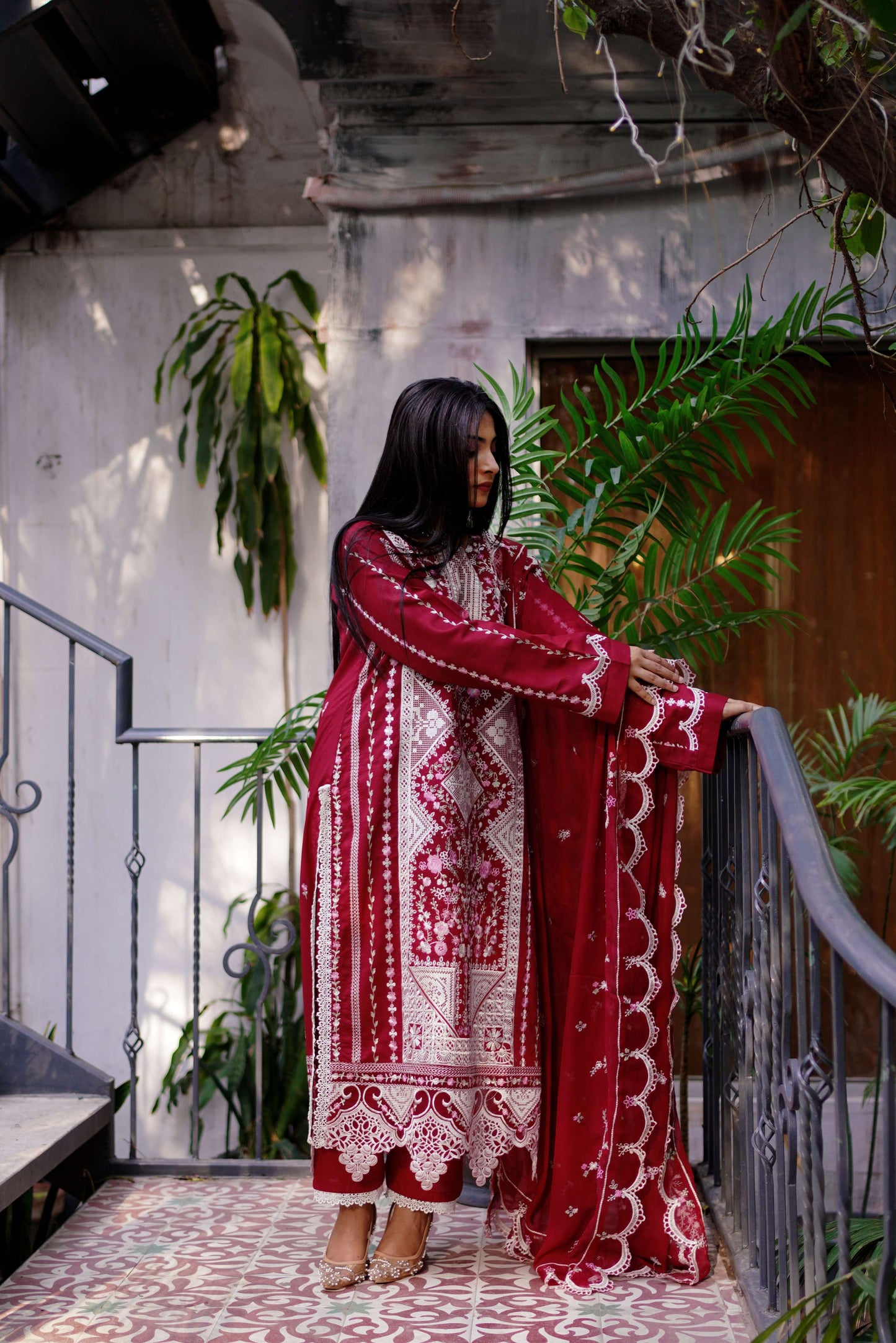 Laaleh – Red Embroidered Lawn Three-Piece Suit